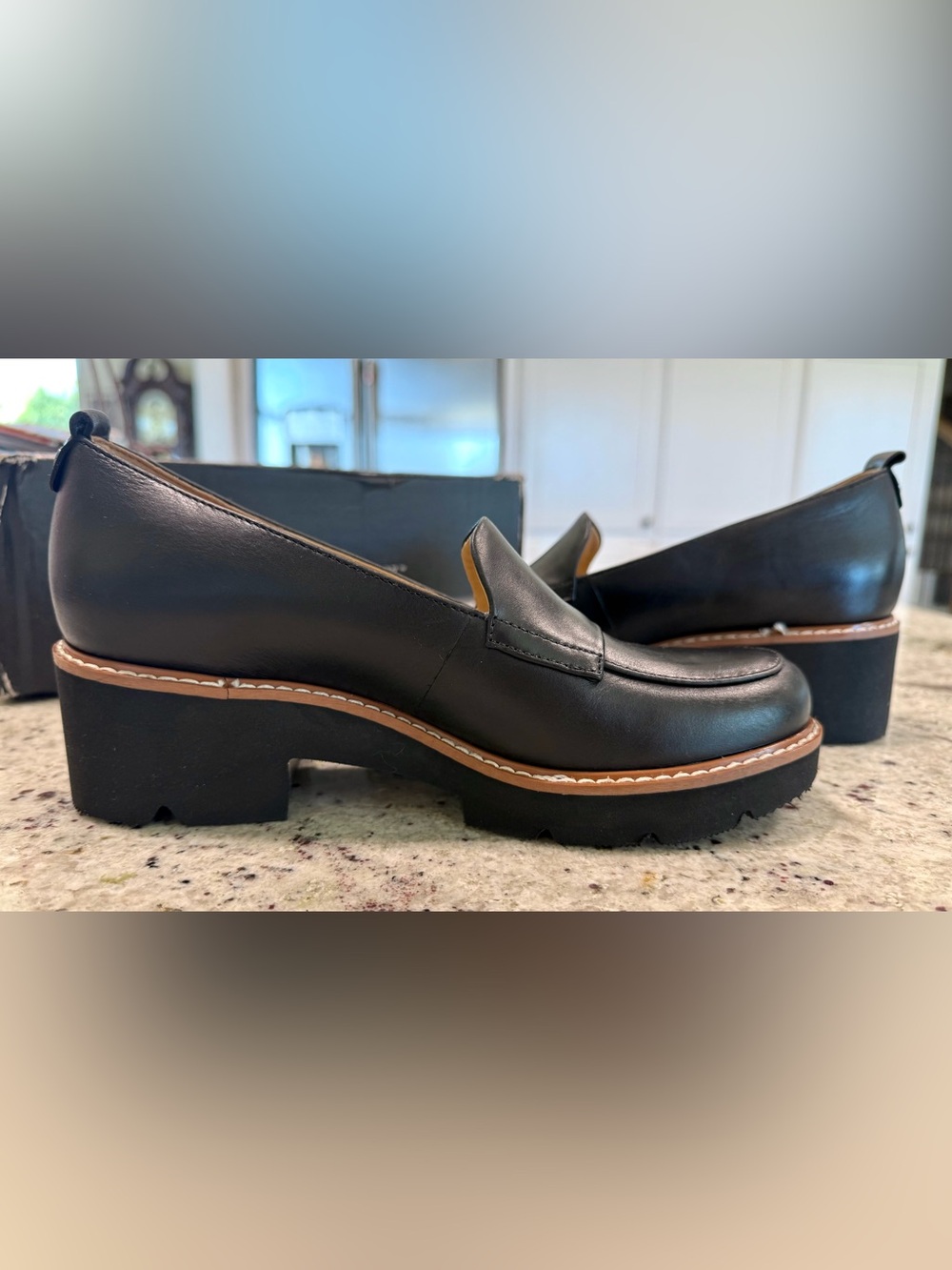 Naturalizer Black Leather Chunky "Darry" Loafers with Tan Welt - Picture 4 of 15